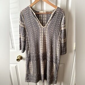 Love Sam Cottagecore Tan Mesh Purple All-over Embroidery V-Neck Shift Dress SZ M